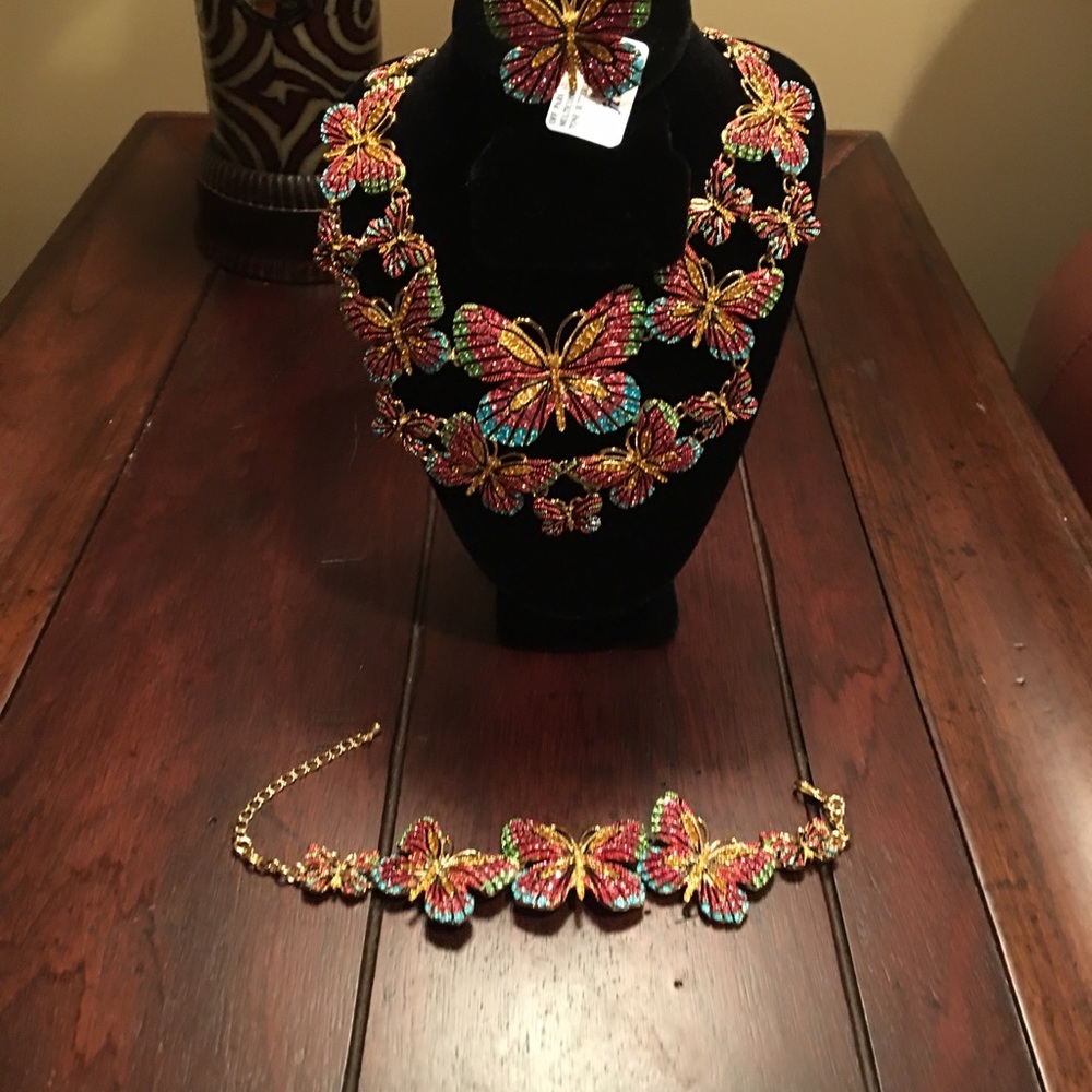 Multicolor Crystal Gold Tone Butterfly Set